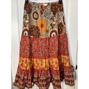 Coldwater Creek Tiered Maxi Skirt Womens Medium Patchwork Gypsy Cottagecore Boho
